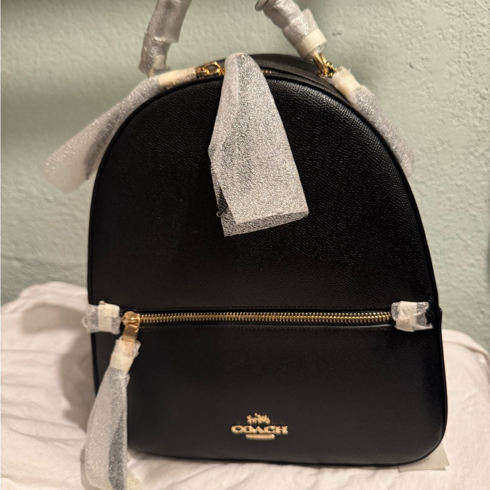Coach Jordyn Black Leather Backpack with Gold Accents